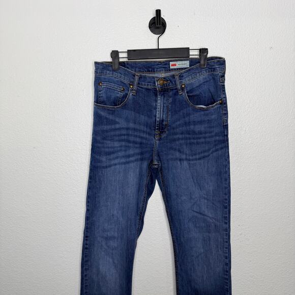 Wrangler Mens Jeans Size 31 Dark Wash Denim Blue Slim Straight Causal - Picture 7 of 12